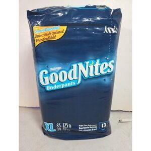 Vintage WHITE GoodNites Nighttime Underpants XL 85-125 lb Jumbo 13 Pack NEW